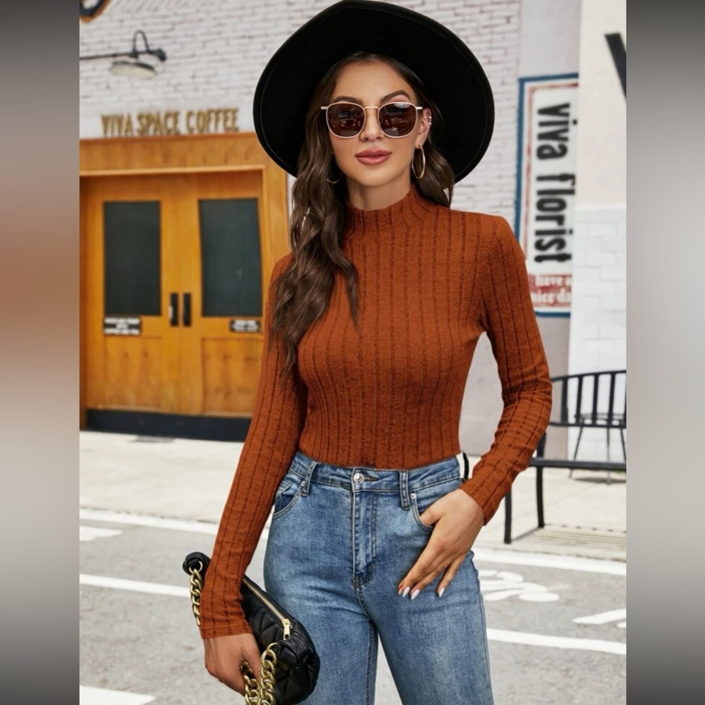 3/$10🔸Mock Neck Sweater Rust Colored